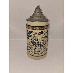 Antique German Beer Stein - Lidded - 8" - unknown maker